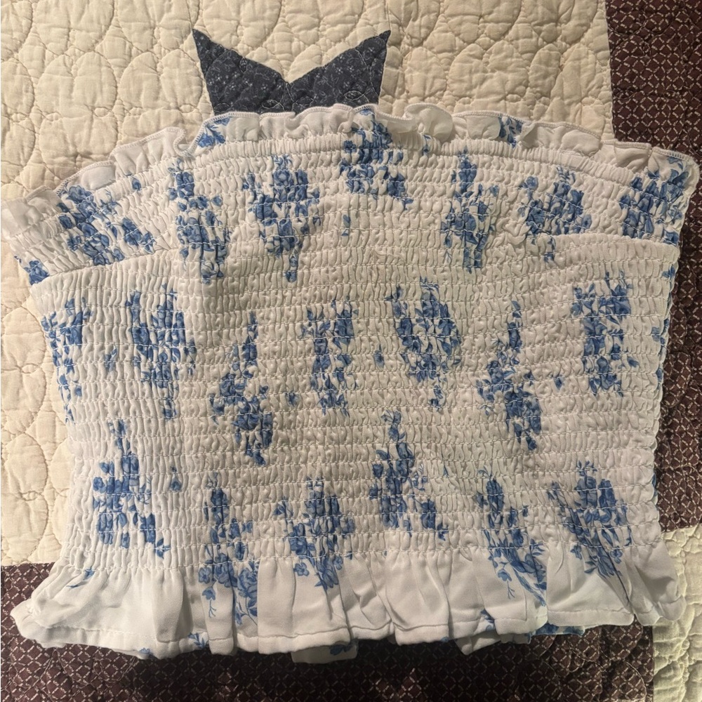Floral Smocked Tube Top - Blue and White